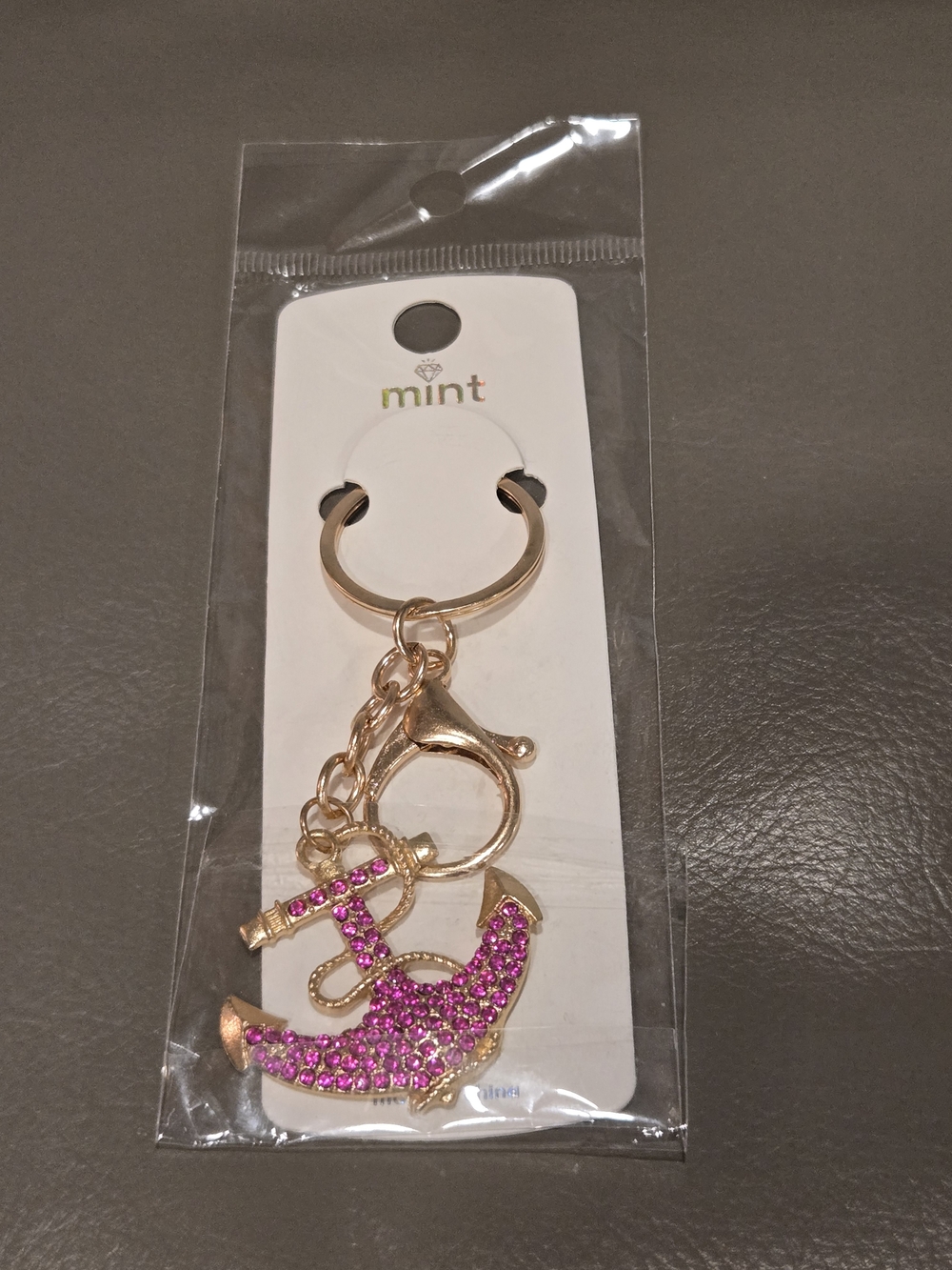 Crystal Anchor Keychain Bag Charm - Gold-Tone Pink by mint
